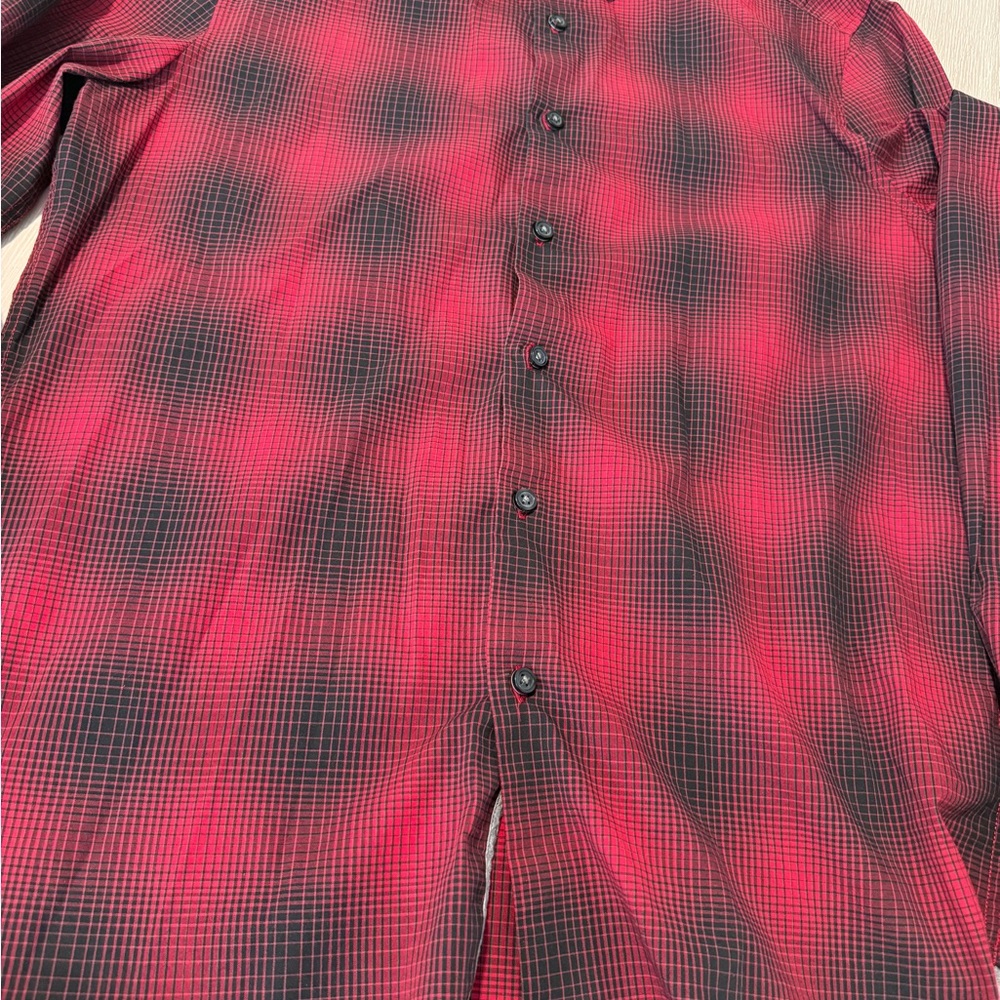 Kenneth Cole Red and Black Plaid Men's Shirt